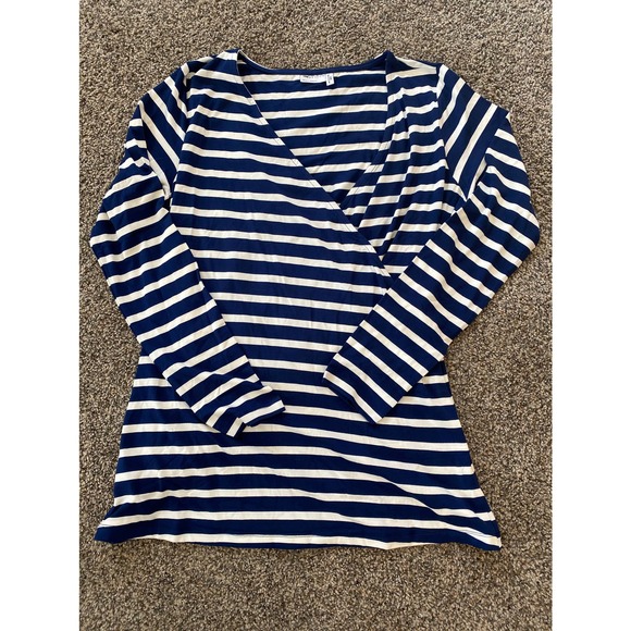 Asos Design Blue and White Striped Maternity Nursing Wrap Top - Size 16 - Picture 1 of 8